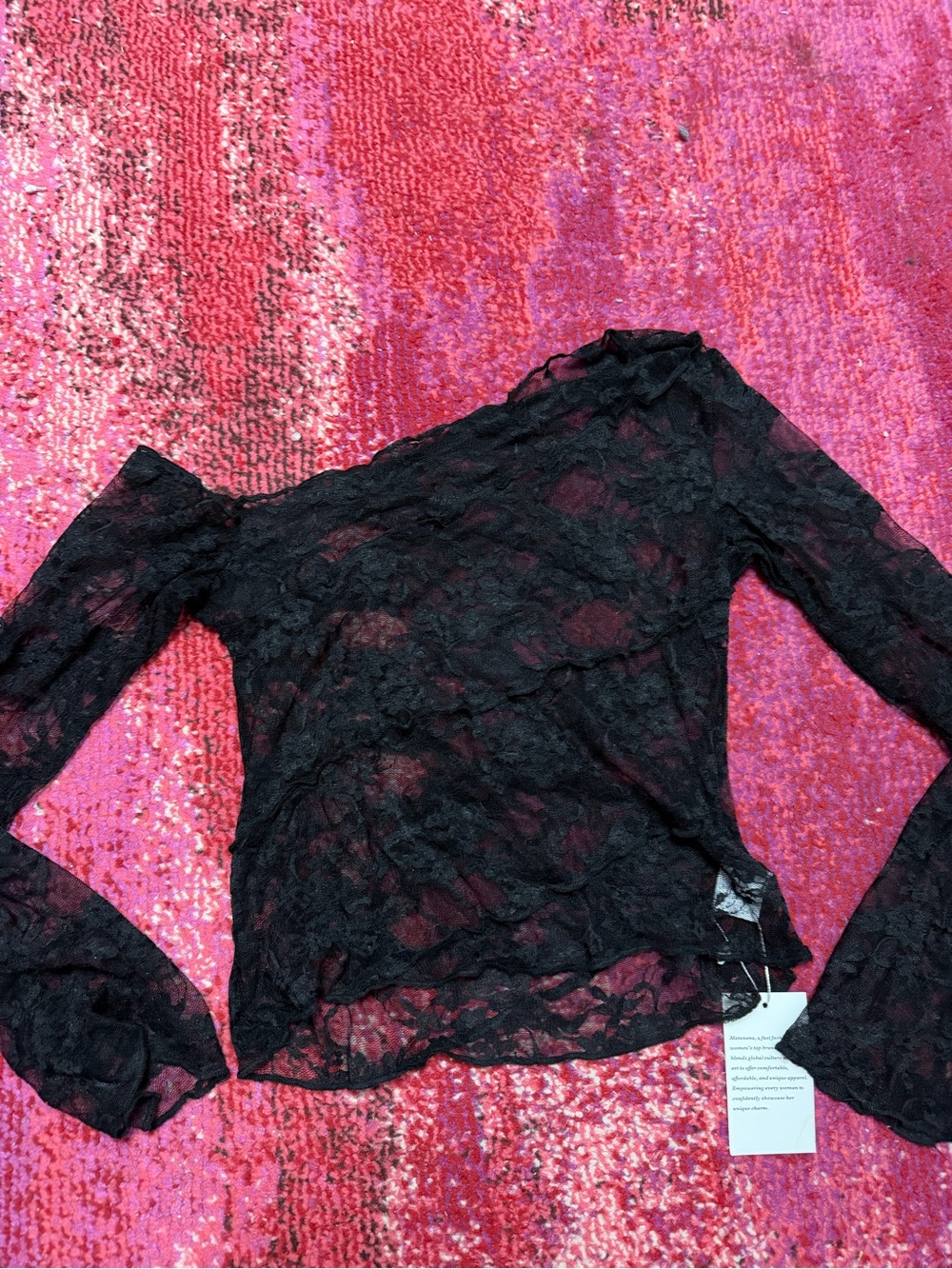 Black Lace Long-Sleeve Women's Top